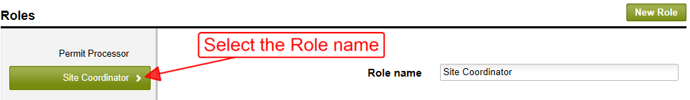 Selecting a role name from the list of available roles