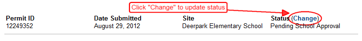 Click "change" to update status